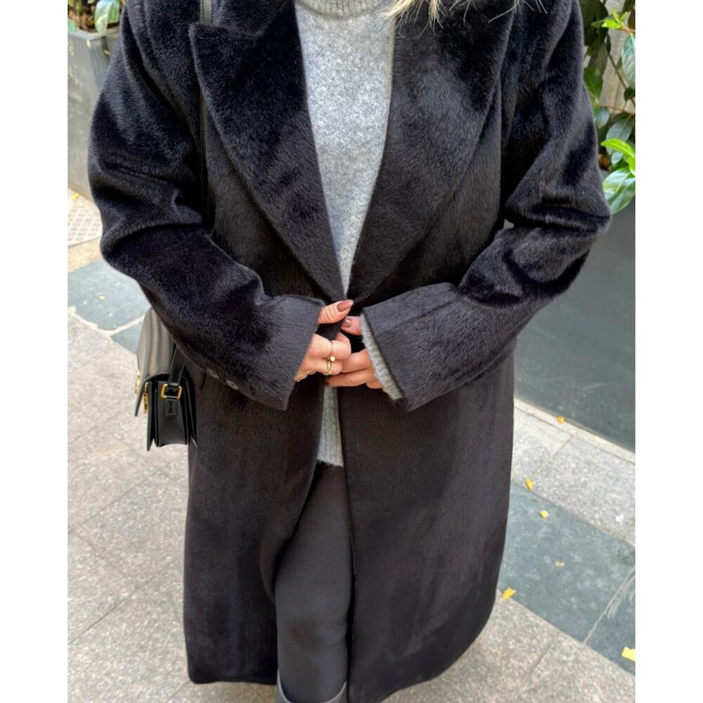 Black Faux Fur Coat Women Luxury Soft Jacket Elegant Plush Outerwear - Picture 2 of 10